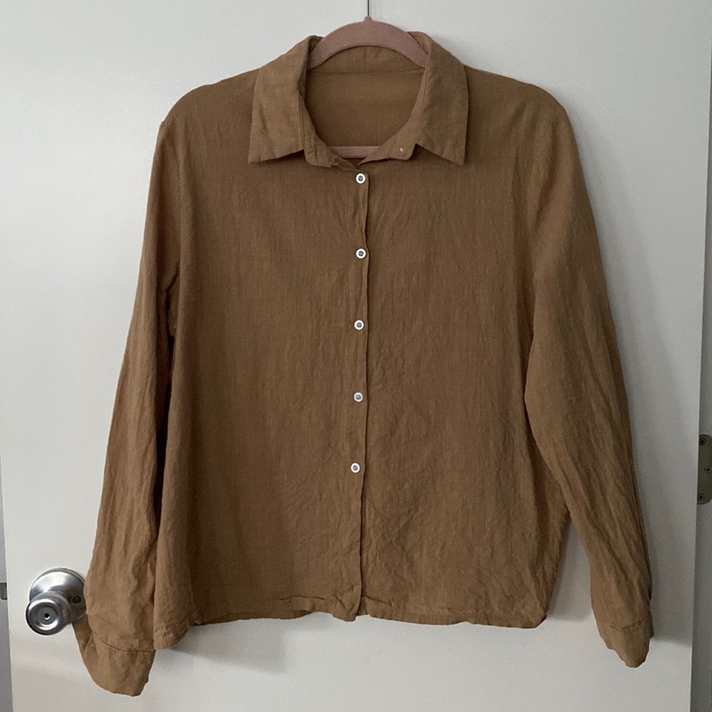 Camel Button-down Top